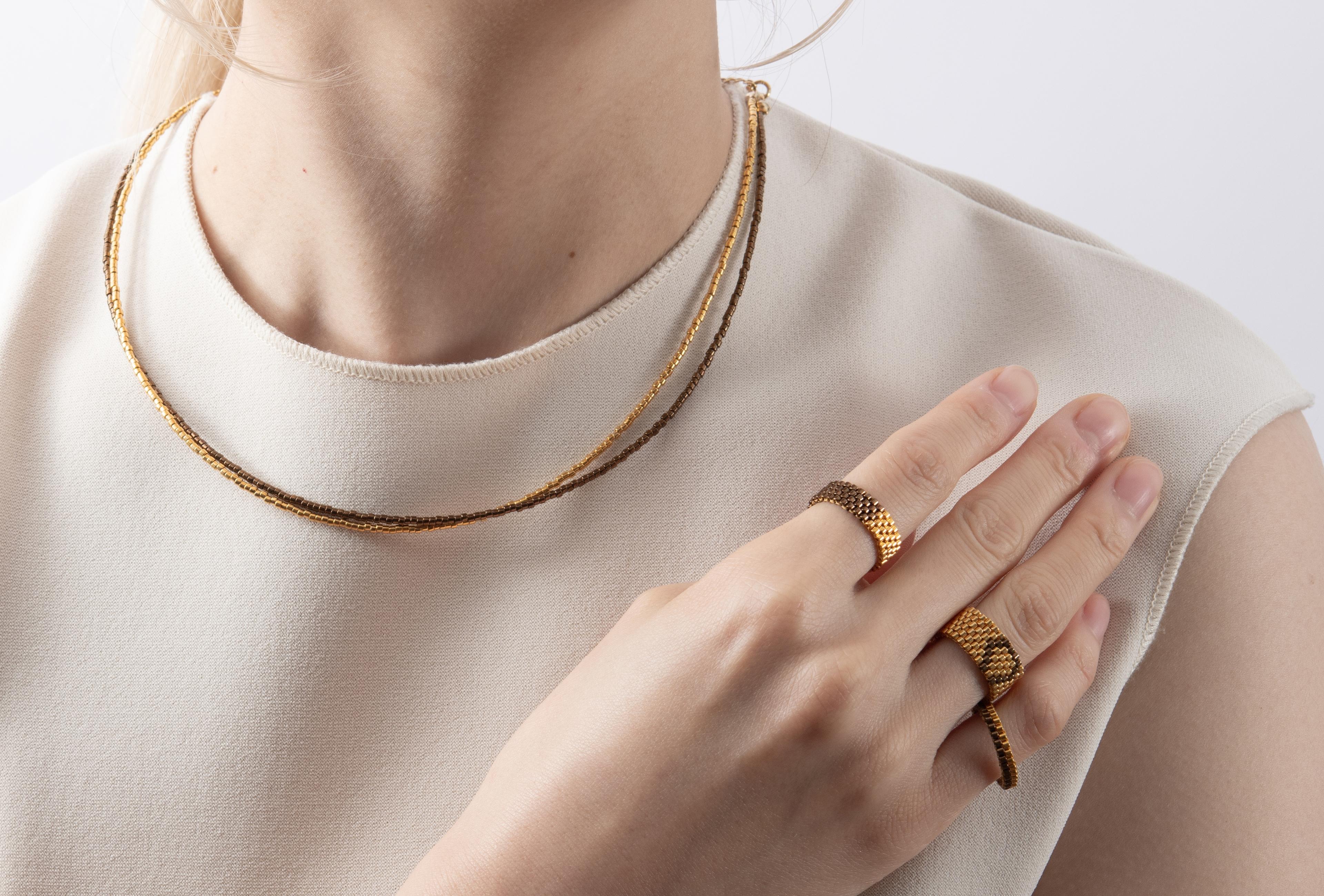 ２色２連ビーズネックレスBronze & Gold（みやび001-NEC）みやびシリーズ